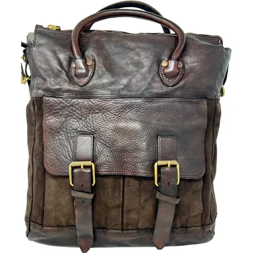 Canvas and Leather Shopper Bag , male, Sizes: ONE SIZE - Campomaggi - Modalova