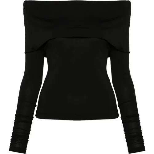 Schwarzes Drapiertes Cowl Neck T-Shirt , Damen, Größe: L - pinko - Modalova