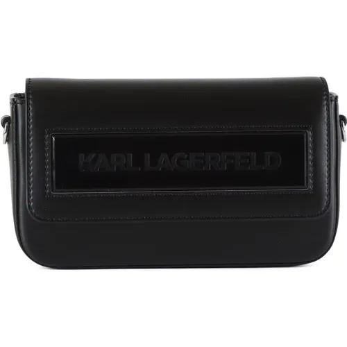 Leather and faux leather shoulder bag Ikon SM Flap , female, Sizes: ONE SIZE - Karl Lagerfeld - Modalova