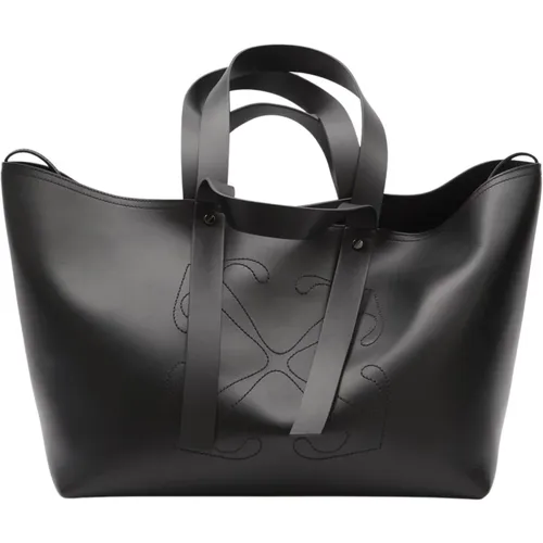 Schwarze Leder-Tote-Tasche mit Pfeil-Logo - Off White - Modalova