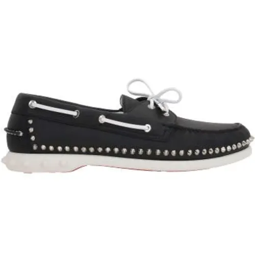 Black Calfskin Flat Shoes Made in Italy , male, Sizes: 7 UK, 10 UK, 9 1/2 UK, 9 UK, 6 UK, 7 1/2 UK - Christian Louboutin - Modalova