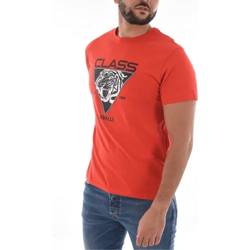 Rotes Logo Print T-Shirt , Herren, Größe: L - Cavalli Class - Modalova