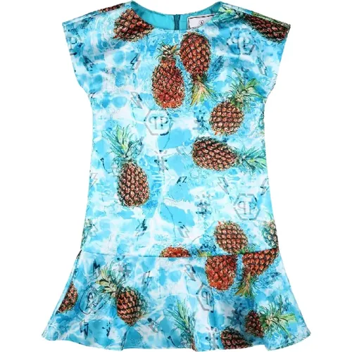 Blau Ananas Muster Kleid mit Rüsche - Philipp Plein - Modalova