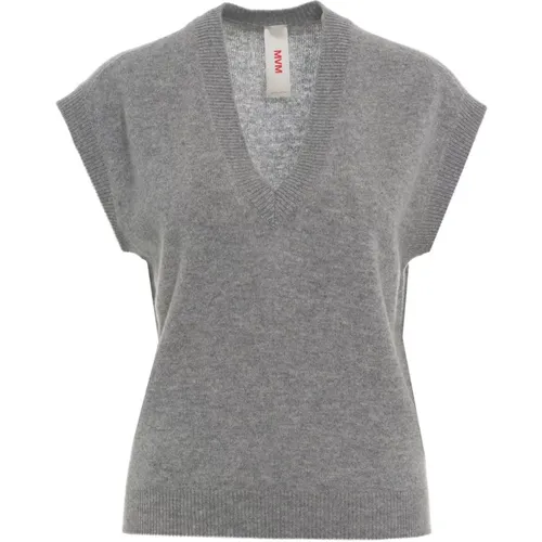 Grey Cashmere V-Neck Knitwear , female, Sizes: M - MVM - Modalova