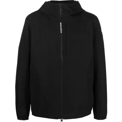 Light Jackets,Schwarze Jacken mit elastischer Kapuze - Woolrich - Modalova