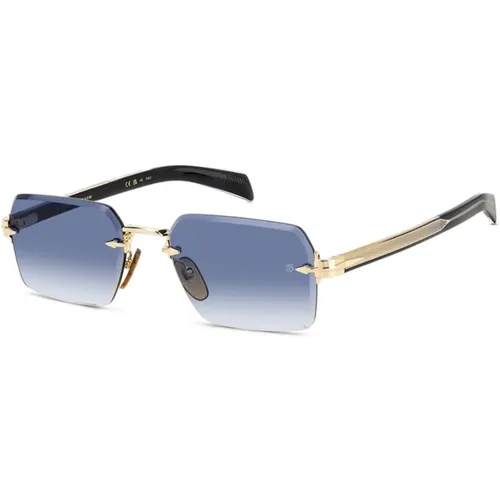 Gold Black Sungles with Dk Blue Shaded Lenses , unisex, Sizes: 56 MM - Eyewear by David Beckham - Modalova