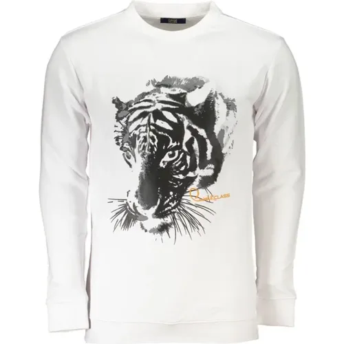 Cotton Sweatshirt, Brushed, Round Neck, Print Logo , male, Sizes: M, XL, S, L, 3XL, 2XL - Cavalli Class - Modalova