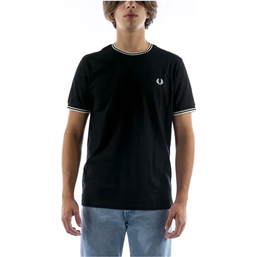 Schwarzes T-Shirt Mit Zwei Spitzen , Herren, Größe: 2XL - Fred Perry - Modalova
