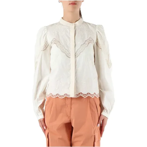 Cotton embroidered shirt with mandarin collar , female, Sizes: S, M, XS - Twinset - Modalova