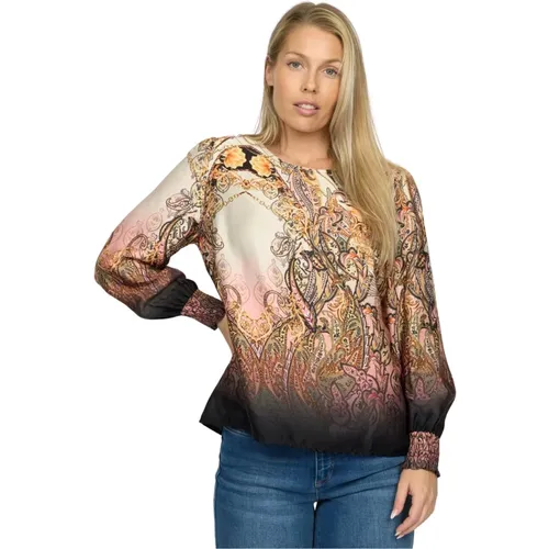 Schwarze Paisley Bluse mit Puffärmeln - 2-Biz - Modalova