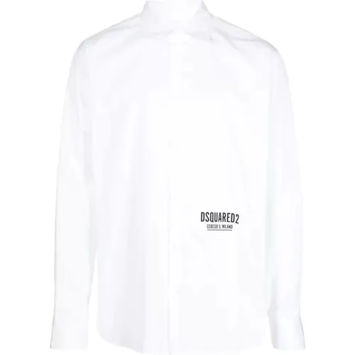 Weißes Baumwollhemd mit Logo-Print , Herren, Größe: L - Dsquared2 - Modalova
