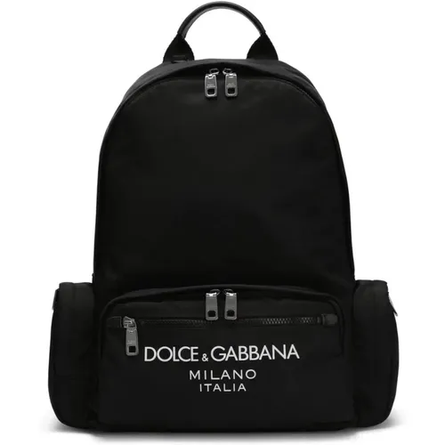 Schwarzer Rucksack mit Logo-Druck und Reißverschluss - Dolce & Gabbana - Modalova