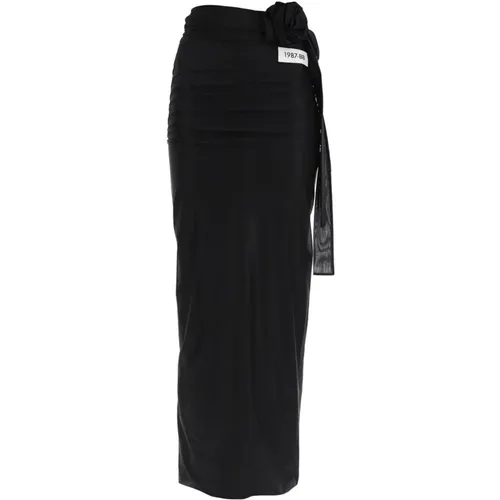 Jersey Stretch Maxi Skirt with Flower Appliqué , female, Sizes: S - Dolce & Gabbana - Modalova