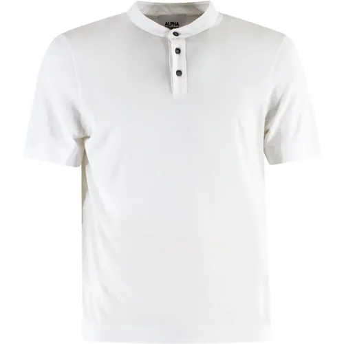 Weiße Baumwoll-T-Shirt mit Knöpfen , Herren, Größe: M - Alpha Studio - Modalova