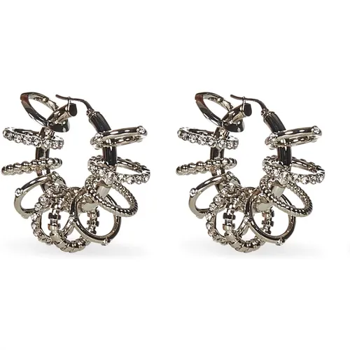 Silver Multi-Ring Crystal Earrings , female, Sizes: ONE SIZE - Amina Muaddi - Modalova