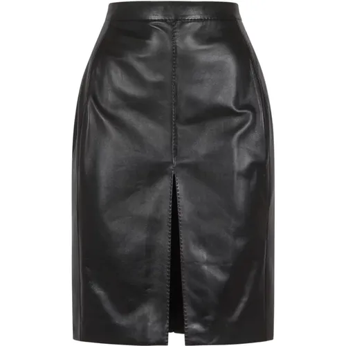 Shiny Lambskin Pencil Skirt with Quilted Panels , female, Sizes: M, S - Saint Laurent - Modalova