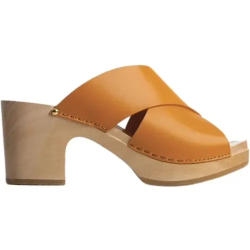 Saffron Leather Mules with Wood Heels , female, Sizes: 8 UK - Youyou - Modalova