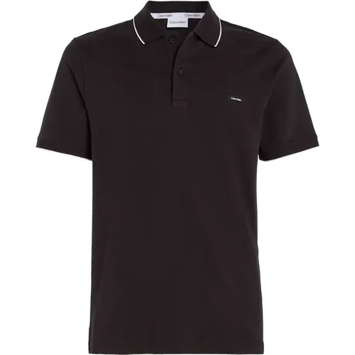 Schwarzes Pique Polo Shirt mit Logo , Herren, Größe: S - Calvin Klein - Modalova