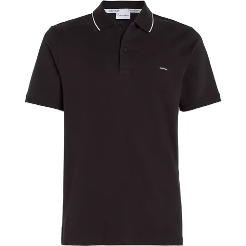 Schwarzes Pique Polo Shirt mit Logo , Herren, Größe: L - Calvin Klein - Modalova