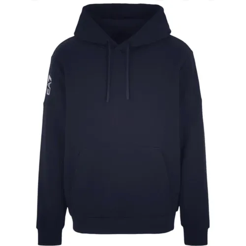 Blaue Baumwollkapuzenpullover mit weißem Logodetail , Herren, Größe: M - Emporio Armani EA7 - Modalova