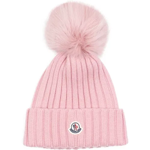 Neutral Wool Winter Hat , female, Sizes: ONE SIZE - Moncler - Modalova