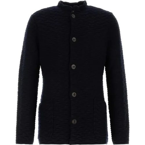 Navy Wool Blend Cardigan , male, Sizes: L - Giorgio Armani - Modalova