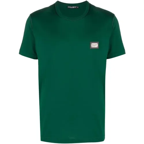 Cotton Plaque T-Shirt , male, Sizes: L, S, 2XL, M - Dolce & Gabbana - Modalova