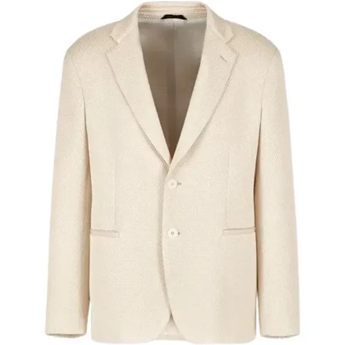 Ivory Silk Jacket Mesh Effect , male, Sizes: 2XL, L, S - Giorgio Armani - Modalova