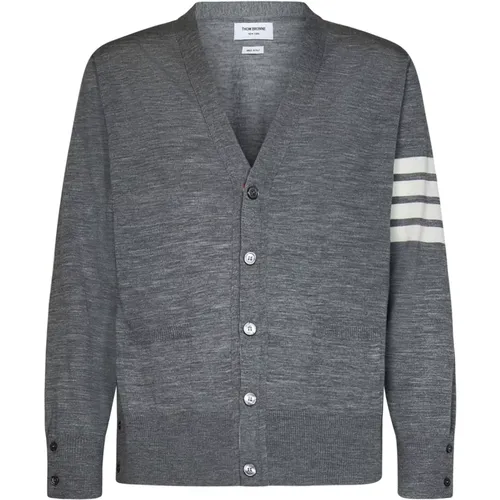 Grey Knit Cardigan with 4-Bar Stripe , male, Sizes: XL, L, M - Thom Browne - Modalova