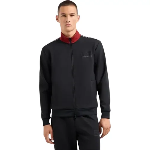 Schwarzer Full-Zip Pullover 6dpm04 , Herren, Größe: L - Emporio Armani EA7 - Modalova