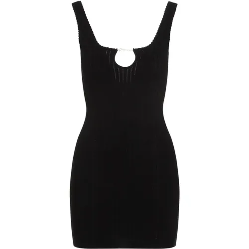 Schwarzes Rippenstrickkleid mit Wellenkragen , Damen, Größe: 3XS - Jacquemus - Modalova