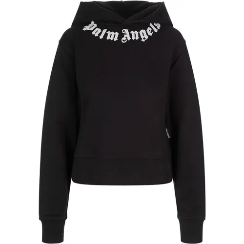 Schwarzer Baumwollhoodie mit weißem Logo , Damen, Größe: XS - Palm Angels - Modalova