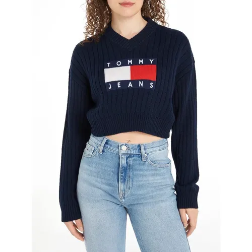 Sweater with V Center Flag , female, Sizes: L, S, M - Tommy Jeans - Modalova