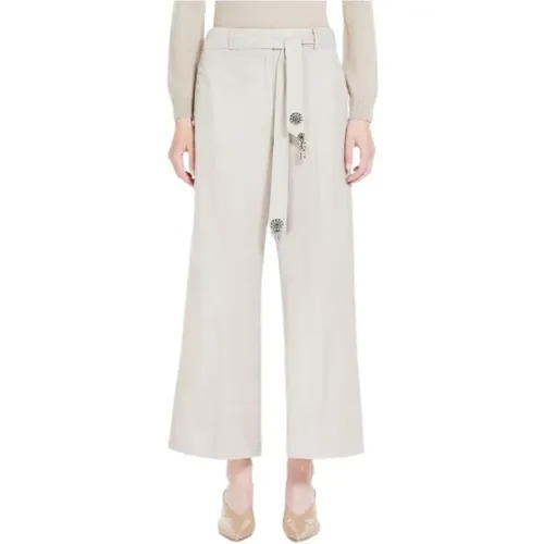 Wide-Leg Cotton Trousers with Embroidered Belt , female, Sizes: M, S, XS - Max Mara - Modalova