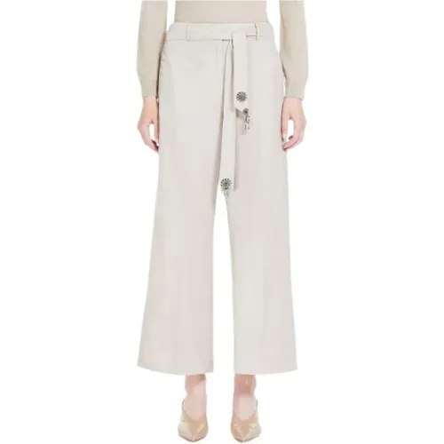 Wide-Leg Cotton Trousers with Embroidered Belt , female, Sizes: XS - Max Mara - Modalova