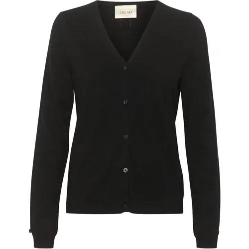 Schwarzer Strick-Cardigan mit V-Ausschnitt , Damen, Größe: L - Cream - Modalova