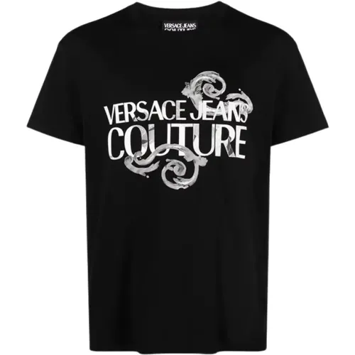 Schwarzes Barockmotiv-Logo-T-Shirt , Herren, Größe: M - Versace Jeans Couture - Modalova