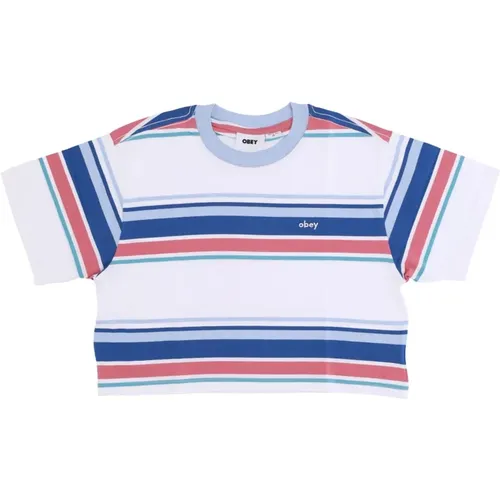 Striped Cropped Tee Atlantic Blue , female, Sizes: L, S - Obey - Modalova