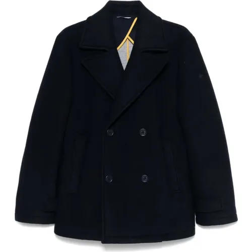 Navy Double-Breasted Coat , male, Sizes: L, 2XL - Manuel Ritz - Modalova