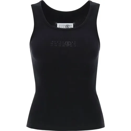 Geripptes Tanktop mit Zahlenlogo , Damen, Größe: M - MM6 Maison Margiela - Modalova