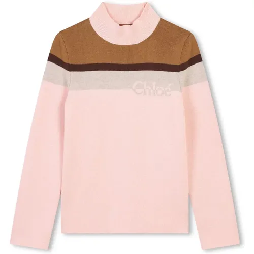 Rosa Pullover Hoher Kragen Logo-Druck - Chloé - Modalova