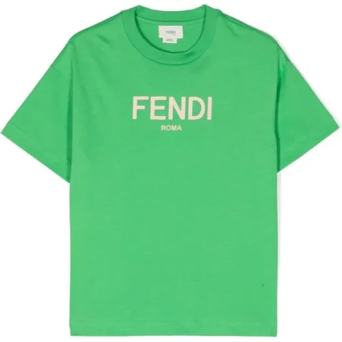 Grünes Baumwoll-Jersey Jungen T-Shirt,Gelbes Baumwoll-Jersey-Jungen-T-Shirt - Fendi - Modalova