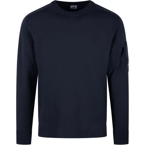 Woll-Crewneck-Sweater mit Reißverschlusstasche , Herren, Größe: L - C.P. Company - Modalova