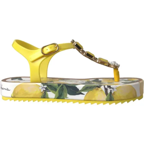 Gelbe Zitronen Beachwear Flats Sandalen - Dolce & Gabbana - Modalova