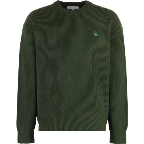 Fuchspatch Wollmischung Crew Pullover , Herren, Größe: M - Maison Kitsuné - Modalova