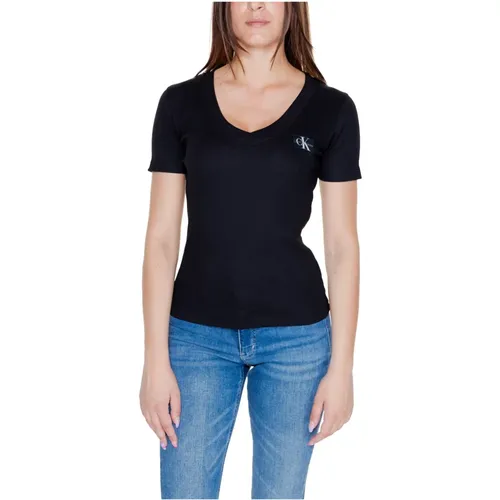 Rib V-Neck T-Shirt Herbst/Winter Kollektion , Damen, Größe: XL - Calvin Klein Jeans - Modalova