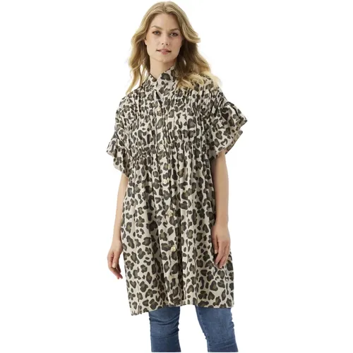 Leopardenmuster Tunika mit Volantärmeln , Damen, Größe: L/Xl - IN FRONT - Modalova