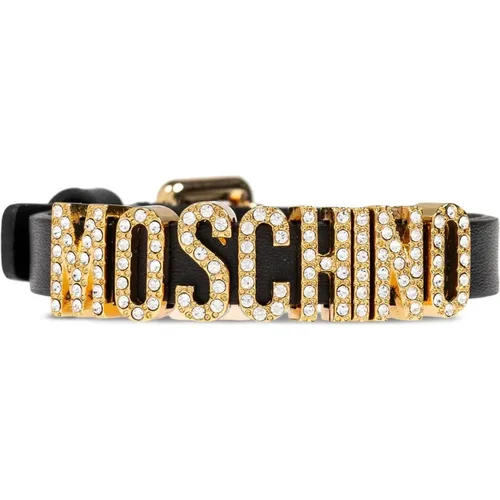 Schwarzes Leder-Logo-Armband - Moschino - Modalova