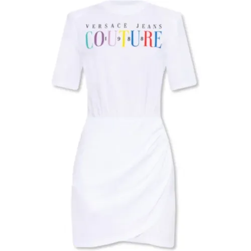 Mehrfarbiges Logo Weißes Kleid für Frauen - Versace Jeans Couture - Modalova