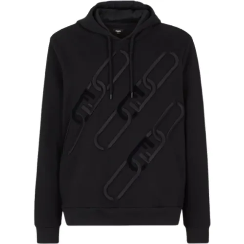 Cotton Jersey Hooded Sweatshirt with OLock Chain Embroidery , male, Sizes: L, M - Fendi - Modalova